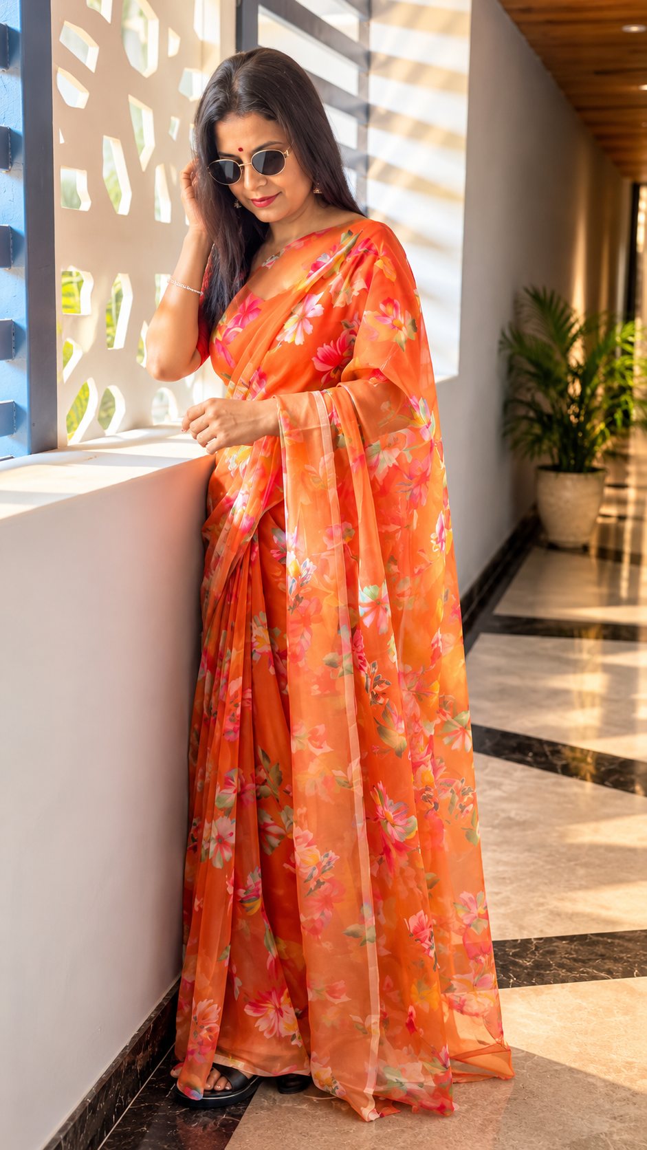 Sunset Bloom saree